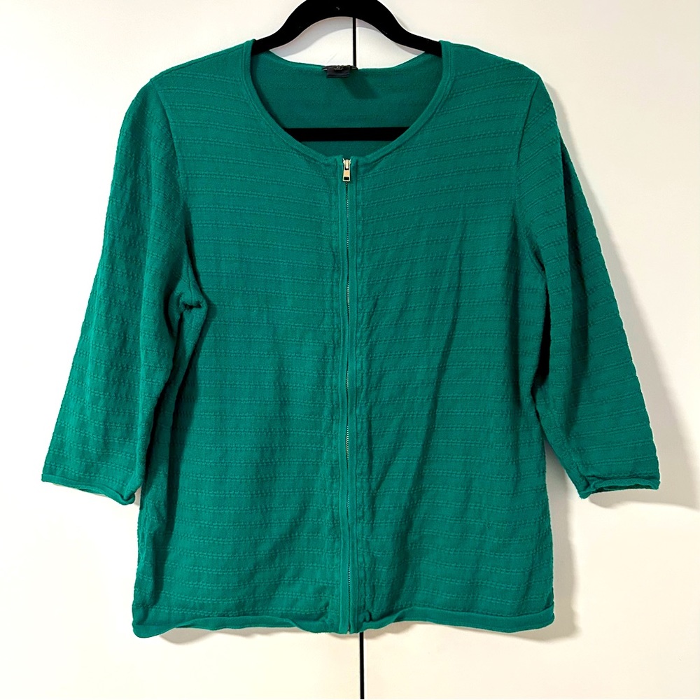Ann Taylor Factory Zip Up Sweater; XL, Green